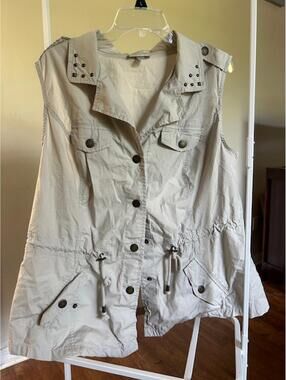 Dressbarn Women's Sleeveless Utility Vest 1X Beige